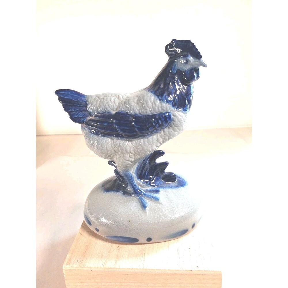 2000 ELDRETH Pottery Salt Glazed Stoneware Chicken Figurine 6" Blue/grey